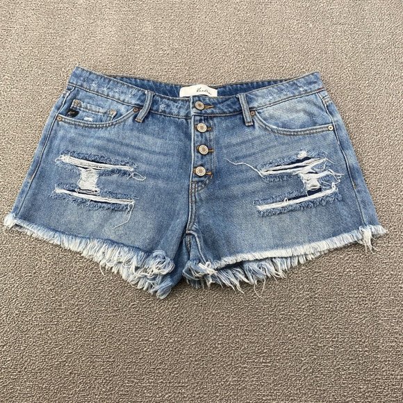 KanCan Cutoff Jean Short Women's Size 9/28 Mid Rise Button Fly Cotton Denim Blue - Picture 1 of 10